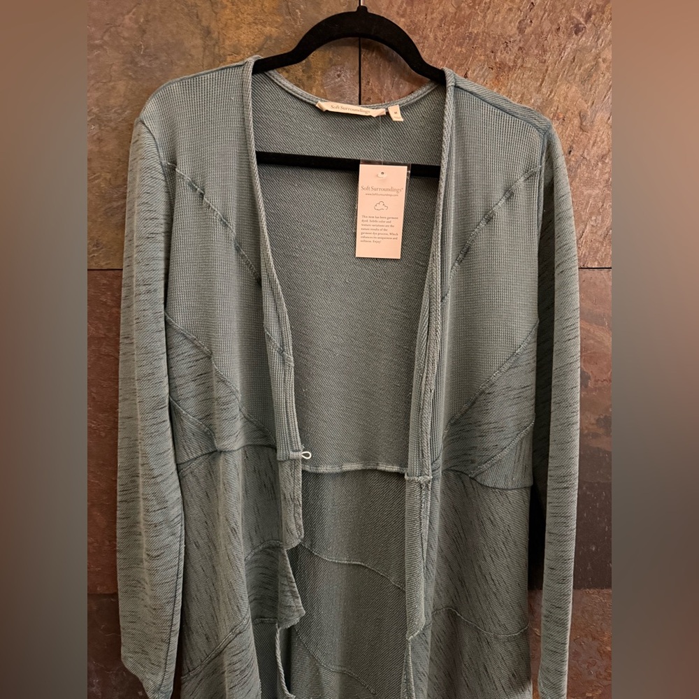 NWOT Soft Surroundings teal topper, M, unique boho, arty piece. Asymmetrical - Picture 9 of 15